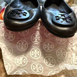 Tory Burch Minnie Travel Black Leather Ballet Flats